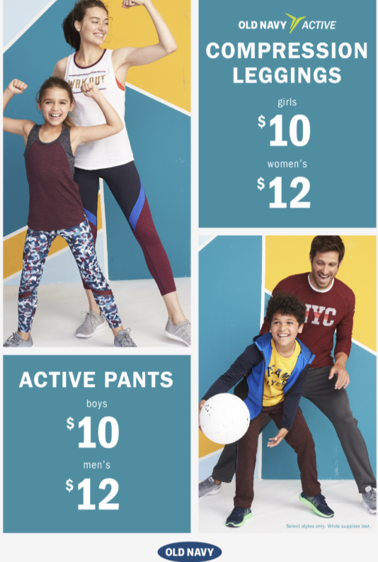Old Navy Women's Compression Leggings for $12 (or $10 for Girls